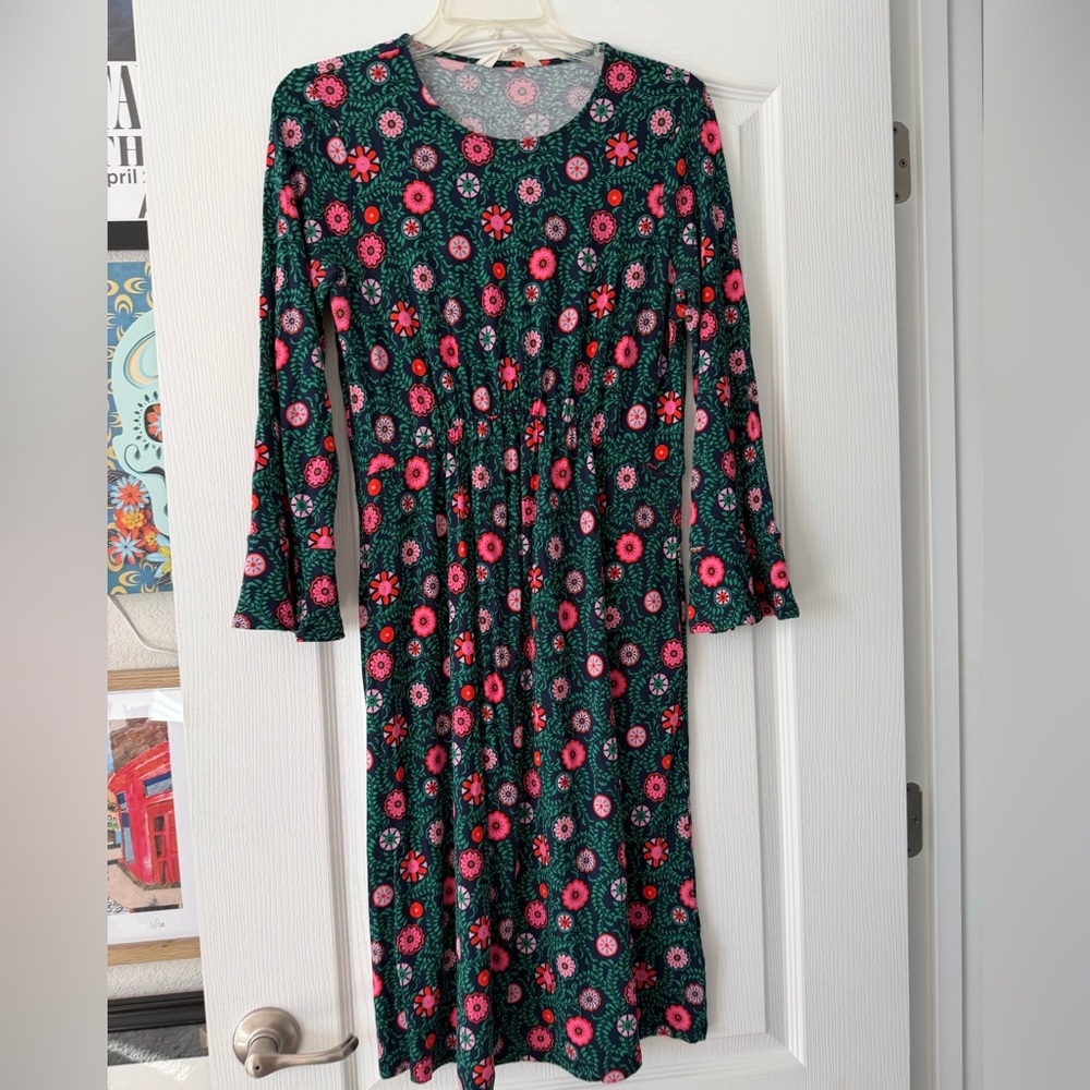 BODEN D1049 Flute Sleeve Jersey Dress Navy, Meadow Vine SIZE  6